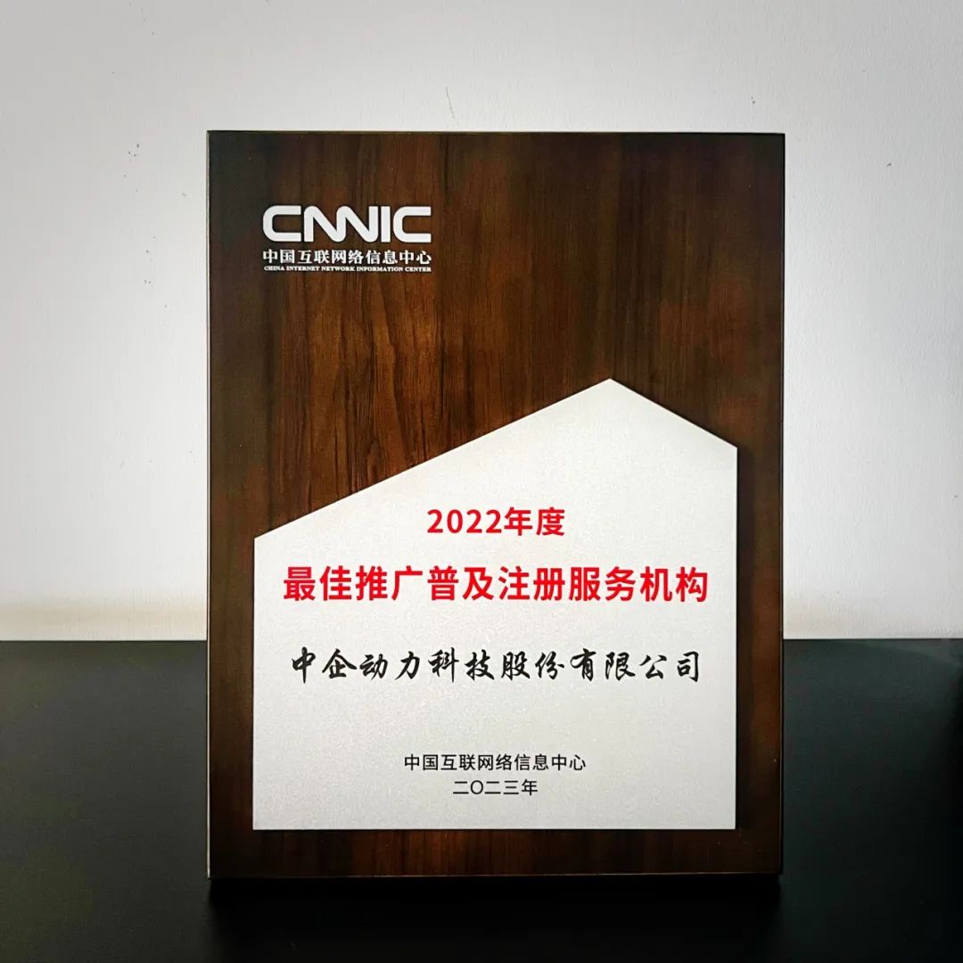 CNNIC颁发 | 中企动力荣获2022年度最佳推广普及注册服务机构